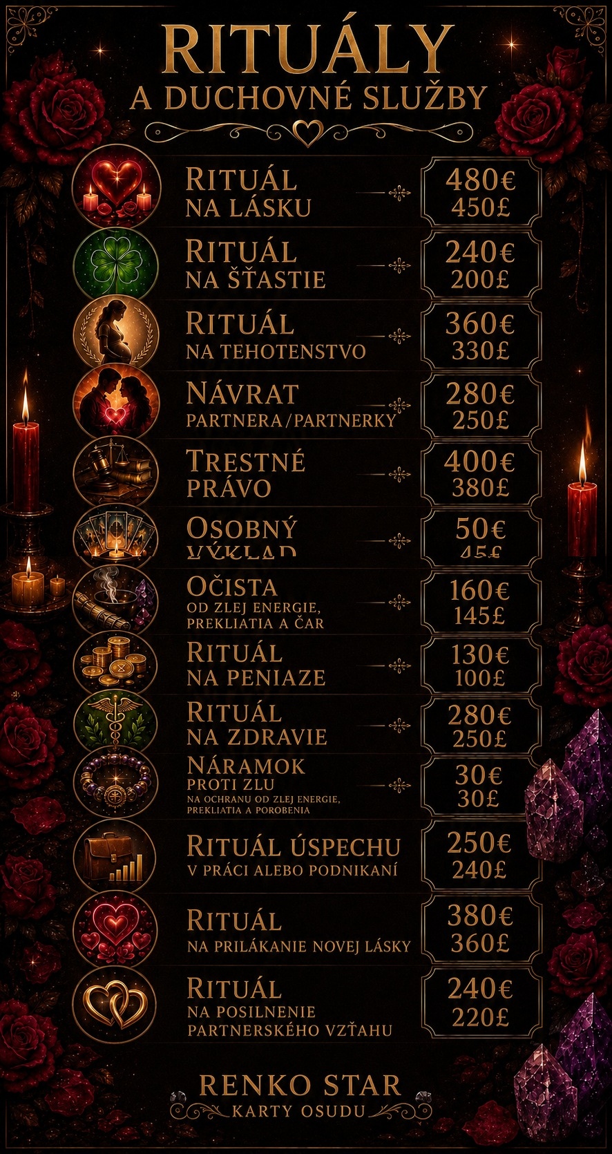 Cenník rituálov a duchovných služieb